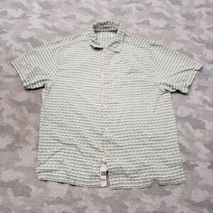 Tommy Bhama Shirt Mens Medium Green Pockets Short Sleeve Button Up Striped